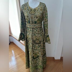Elegant Green and Gold Embellished Dress